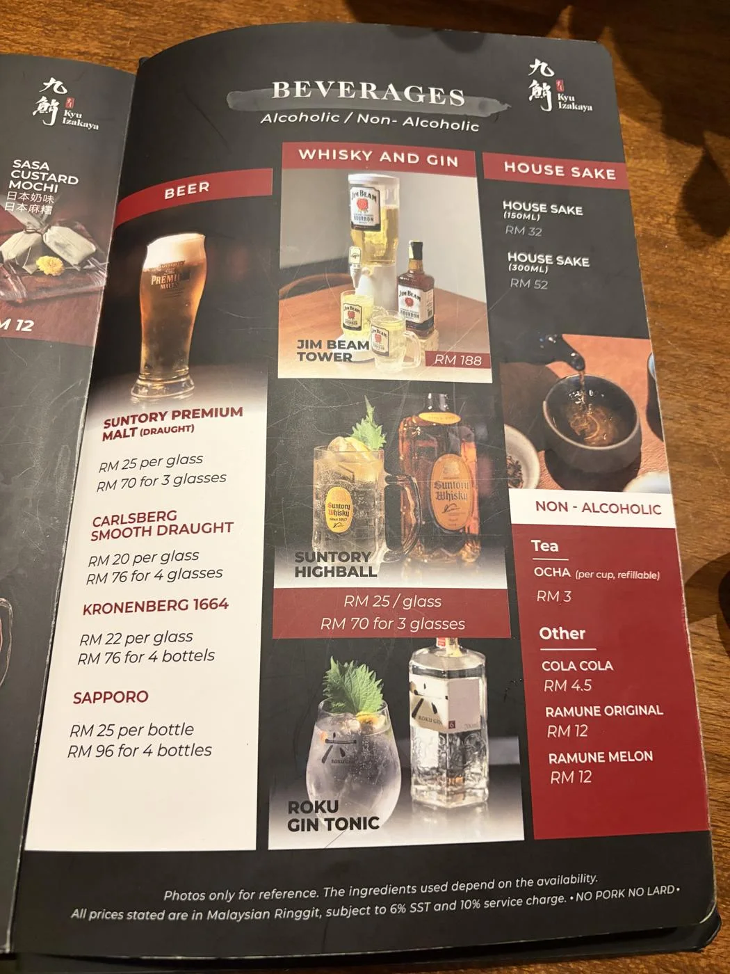 ハイボールのメニュー表示。1杯RM25、3杯RM70とあり、今回は1杯価格で2杯注文した